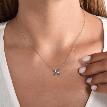 Cracovia Necklace 18K White Gold with 0.03 Carat Diamonds and 0.78 Carat Blue Topaz Sandra Ferretti