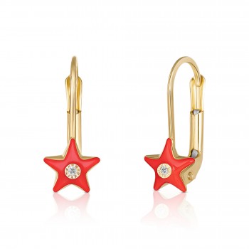 Cercei cu Tortite pentru Copii din Aur Galben de 18K  cu Diamante de 0.05ct, Stea