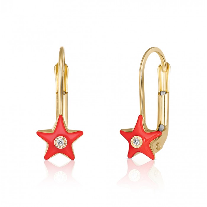 Cercei cu Tortite pentru Copii din Aur Galben de 18K  cu Diamante de 0.05ct, Stea
