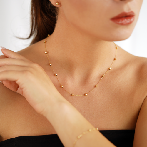 18K Yellow Gold Necklace with Balls