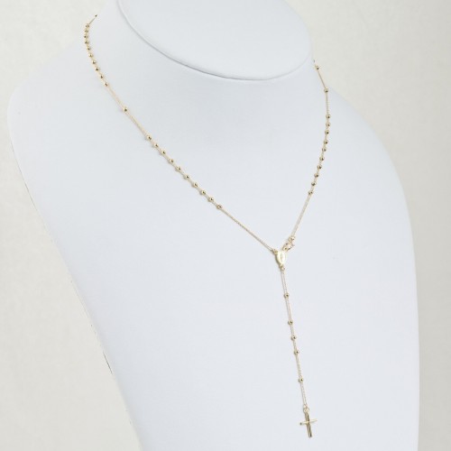 Rozariu 42 cm din Aur Galben de 14K cu Bile si Lant Diamantat