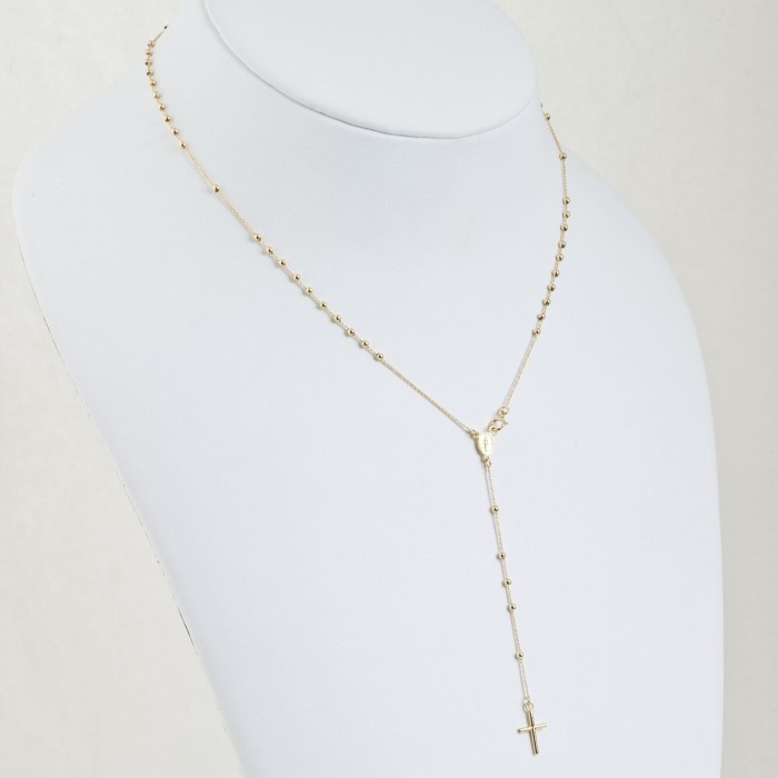 Rozariu 42 cm din Aur Galben de 14K cu Bile si Lant Diamantat