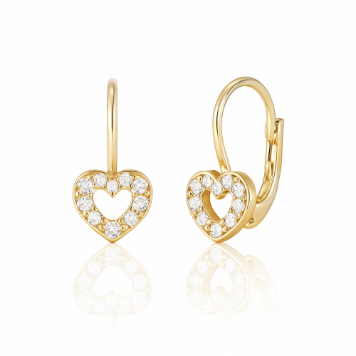 Cercei cu Tortite pentru Copii din Aur Galben de 14K cu Zirconia si Inima Cercei cu Tortite pentru Copii din Aur Galben de 14K cu Zirconia si Inima