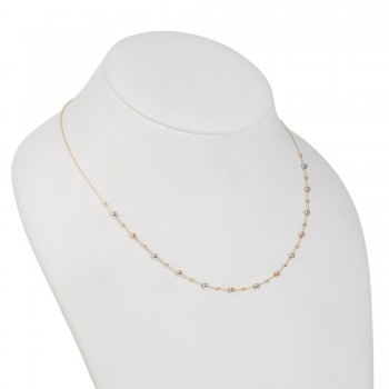Colier din Aur Galben de 18K cu Lant Diamantat si Bile Multicolore Albe, Roz, Galbene