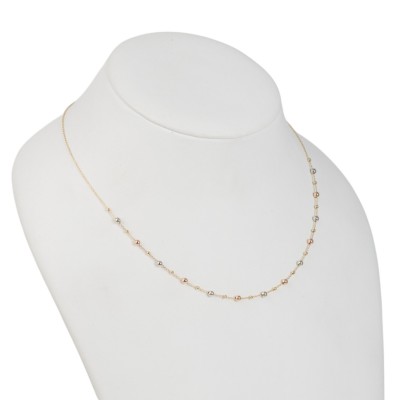 Colier din Aur Galben de 18K cu Lant Diamantat si Bile Multicolore Albe, Roz, Galbene