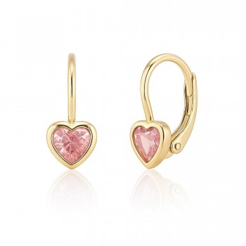 Cercei cu Tortite pentru Copii din Aur Galben de 14K cu Zirconia, Inima Roz