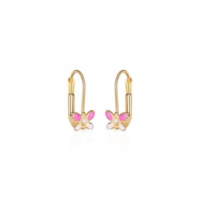 Cercei cu Tortite pentru Copii din Aur Galben de 18K  cu Diamante de 0.05ct si Fluture