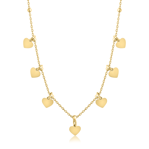 Colier din Argint cu Inimioare Placat cu Aur de 18K