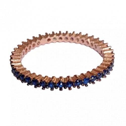 Inel Eternity din Argint 925 Placat cu Rodiu Roz și Pietre Cubic Zirconia Albastru Safir Inel Eternity din Argint 925 Placat cu Rodiu Roz și Pietre Cubic Zirconia Albastru Safir