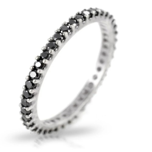 Inel Eternity din Argint 925 Placat cu Rodiu și Pietre Cubic Zirconia Negre  Sandra Ferretti