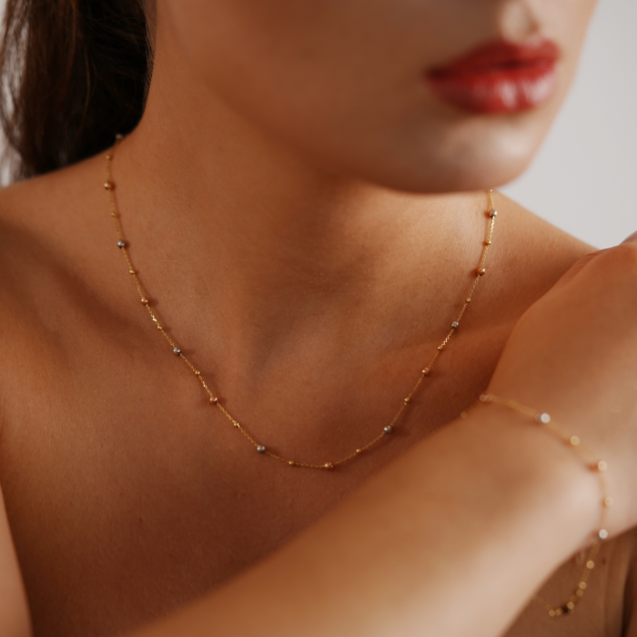 Bratara din Aur Galben, Alb, Roz de 18K cu Lant Diamantat