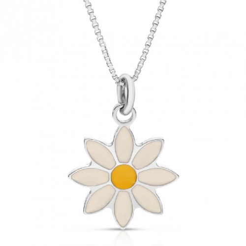Colier Pentru Copii Floare Margareta din Argint 925, Placat cu Rodiu și Email