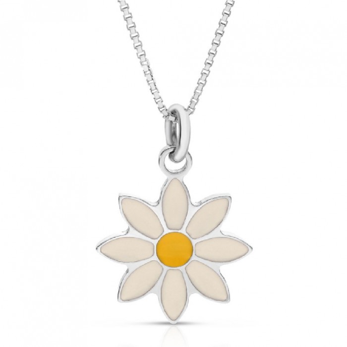 Colier Pentru Copii Floare Margareta din Argint 925, Placat cu Rodiu și Email