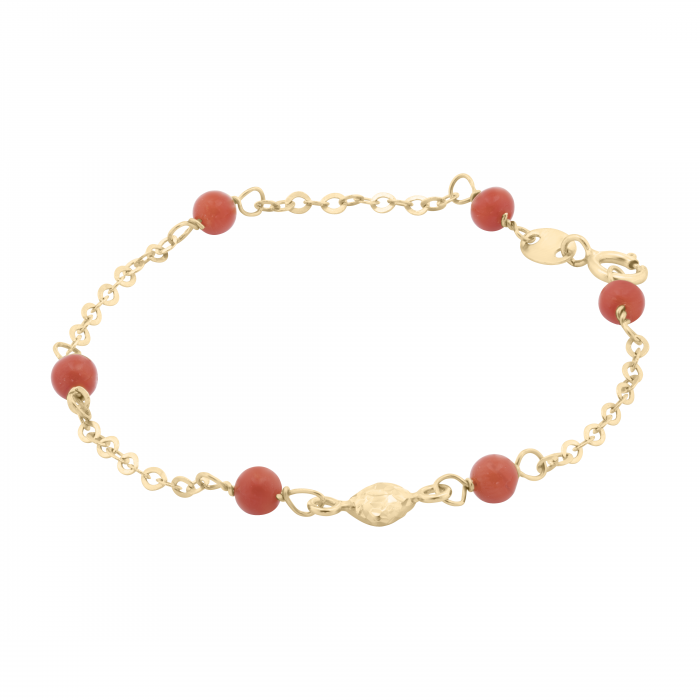 Bratara cu Coral Natural Pentru Copii din Aur Galben de 18K
