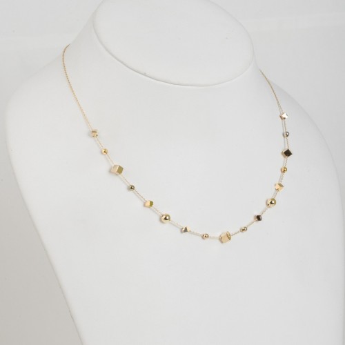 Colier din Aur Galben de 14K cu Lant Diamantat, Bile si Cuburi Colier din Aur Galben de 14K cu Lant Diamantat, Bile si Cuburi