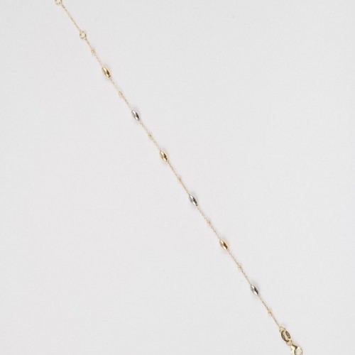 Bratara din Aur Galben, Alb de 18K cu Bile Ovale Multicolore, Bile Diamantate si Lant Diamantat