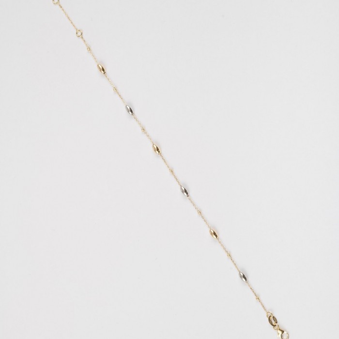 Bratara din Aur Galben, Alb de 18K cu Bile Ovale Multicolore, Bile Diamantate si Lant Diamantat