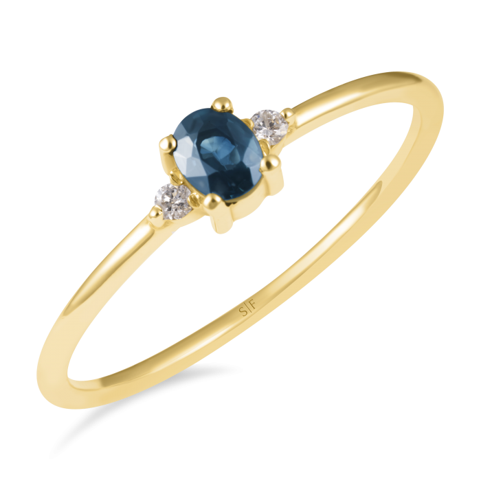 Essen Ring 14K Yellow Gold with 0.03 Carat Diamonds and 0.23 Carat Sapphire Sandra Ferretti Essen Ring 14K Yellow Gold with 0.03 Carat Diamonds and 0.23 Carat Sapphire Sandra Ferretti