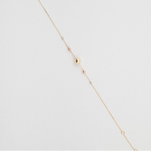 Bratara din Aur Galben, Alb, Roz de 18K cu Lant si Bile Diamantate 