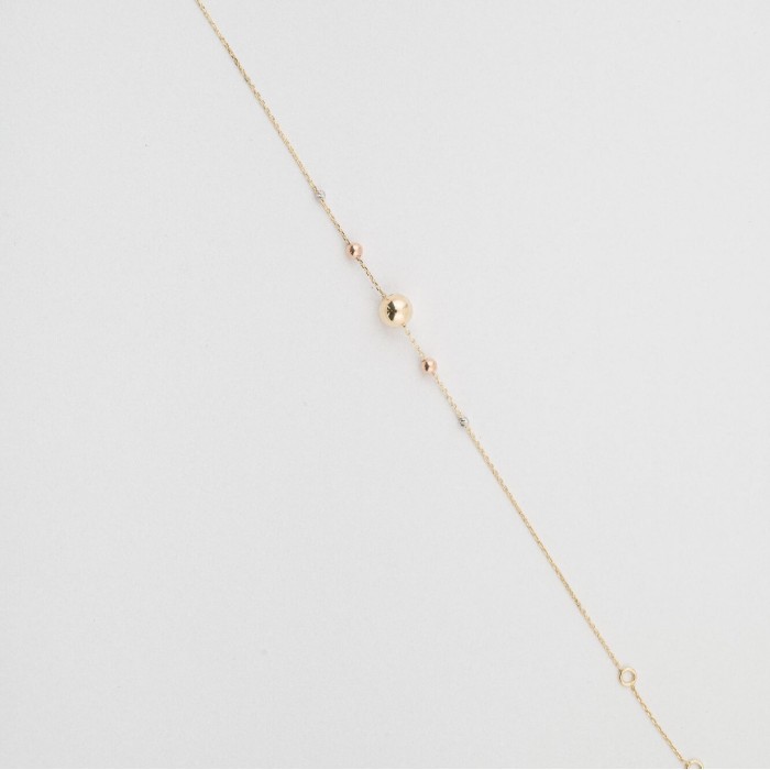 Bratara din Aur Galben, Alb, Roz de 18K cu Lant si Bile Diamantate 